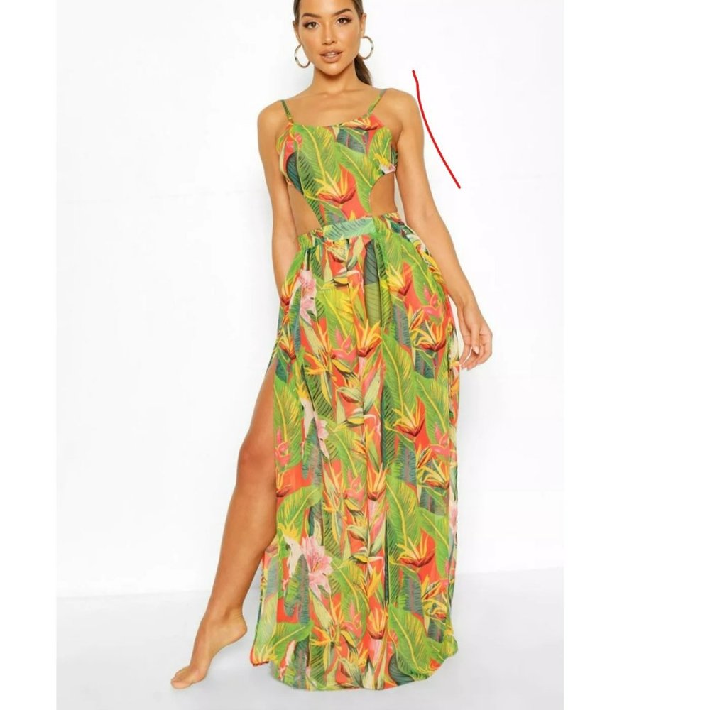 NWT boohoo Tropicana Cut Out Maxi Beach Dress L